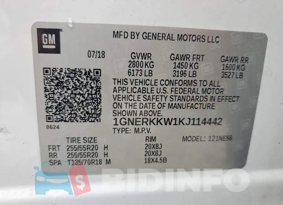 1GNERKKW1KJ114442 Photo# 13