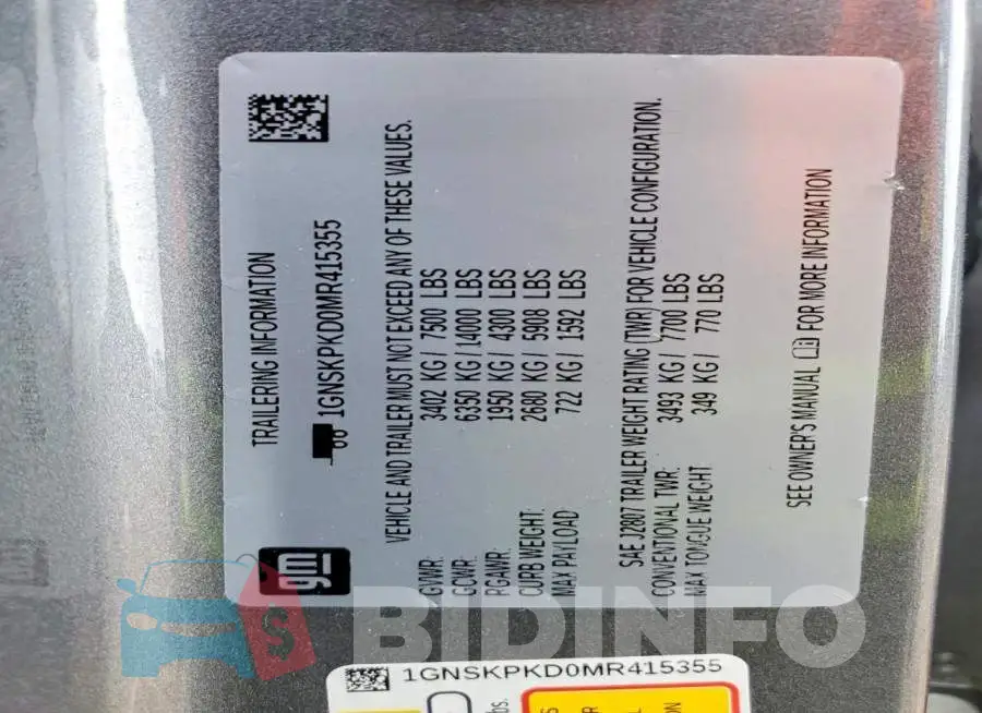 1GNSKPKD0MR415355 Photo# 13