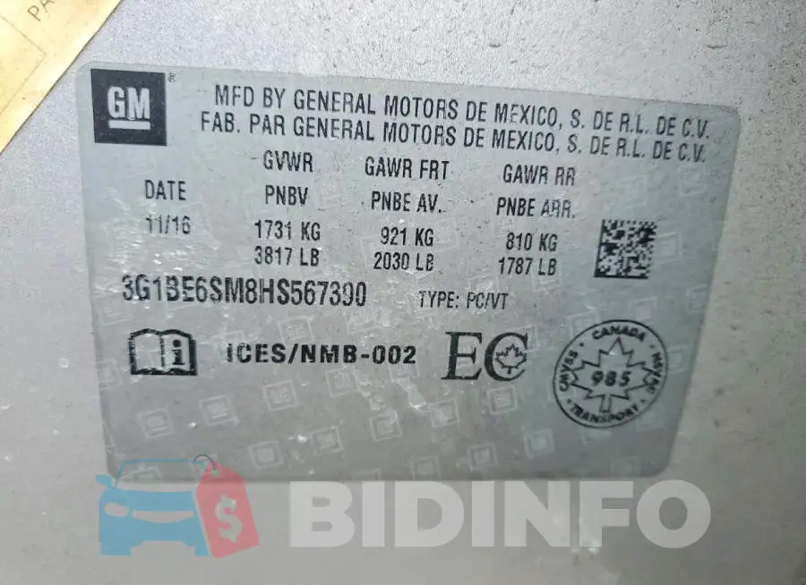 3G1BE6SM8HS567390 Photo# 12