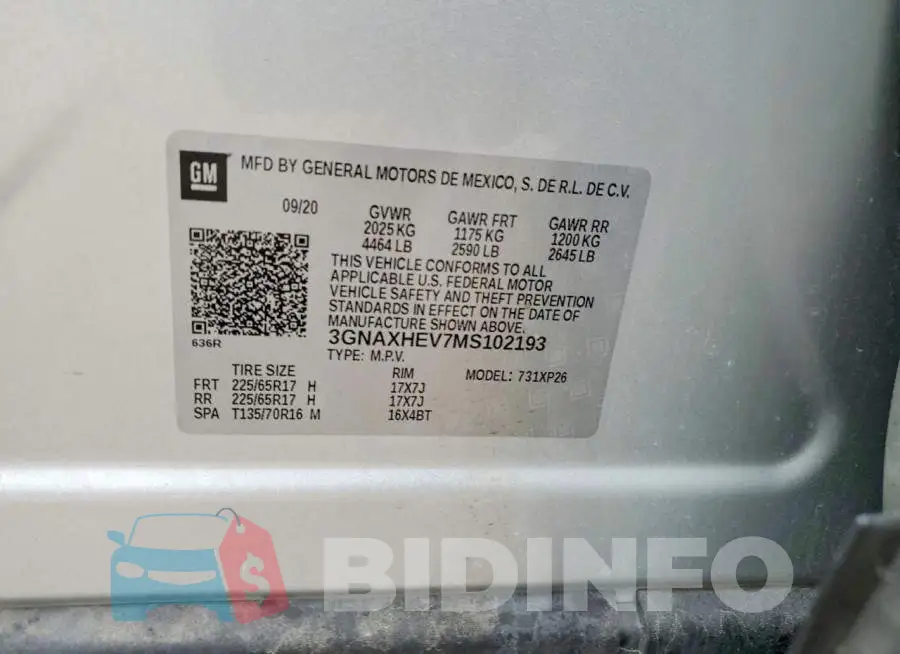 3GNAXHEV7MS102193 Photo# 13