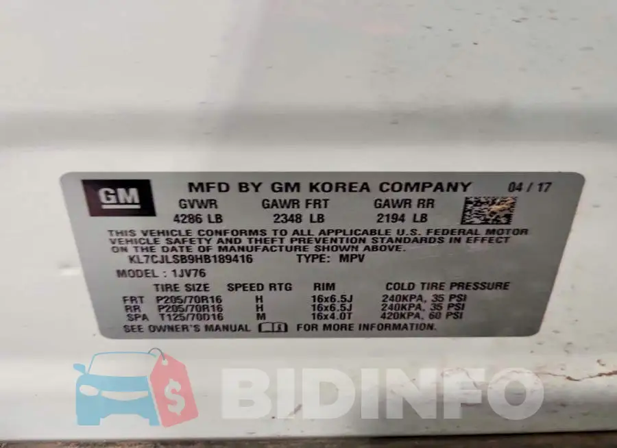 KL7CJLSB9HB189416 Photo# 13