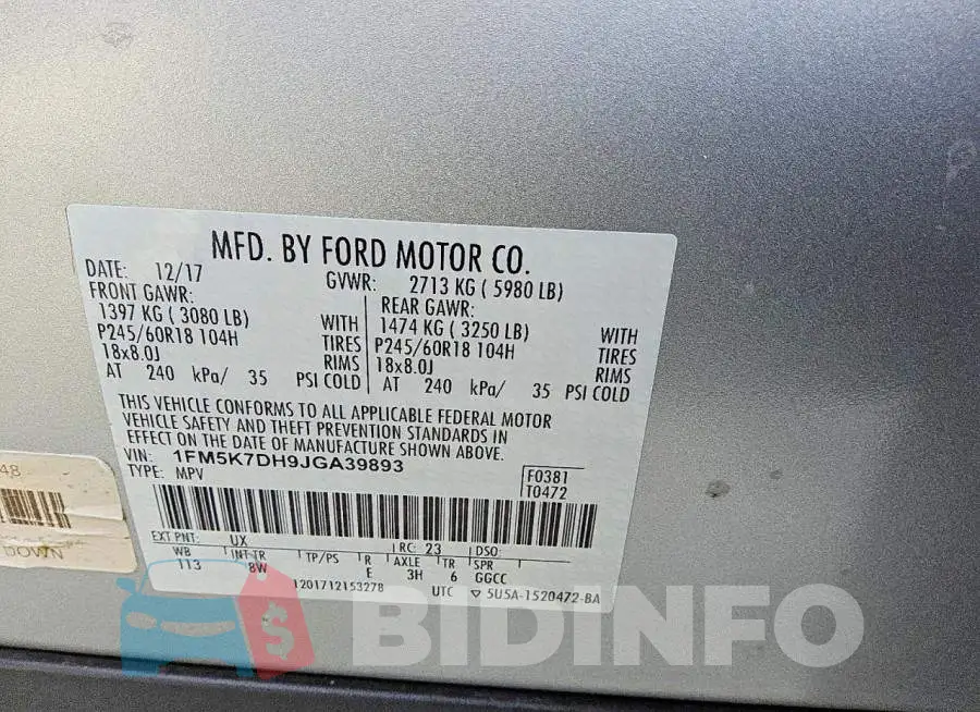 1FM5K7DH9JGA39893 Photo# 13