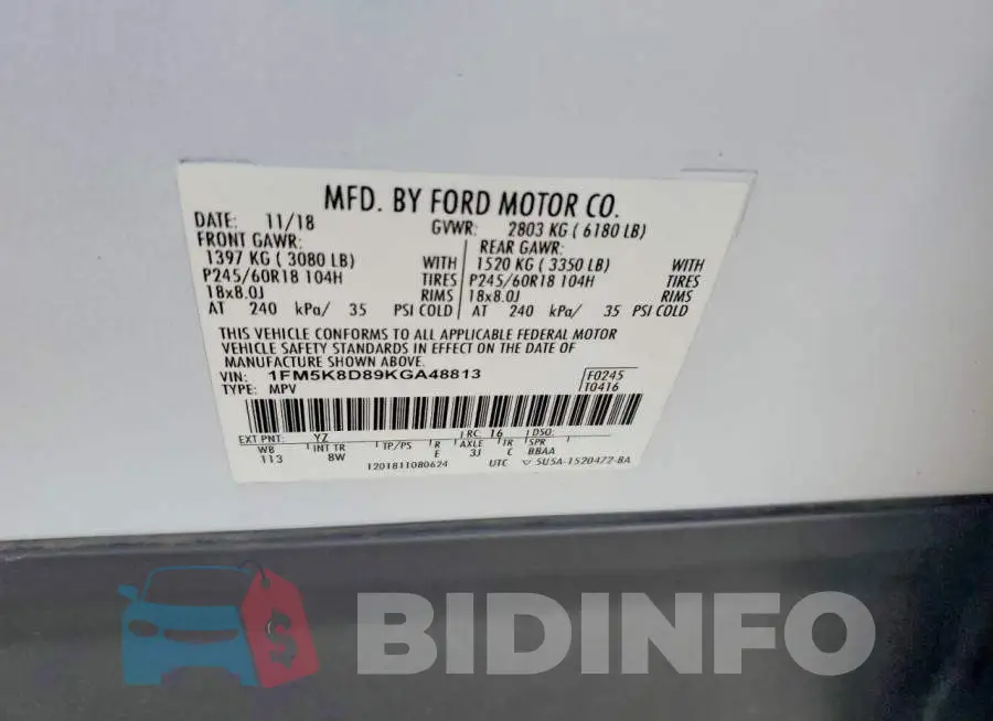 1FM5K8D89KGA48813 Photo# 13