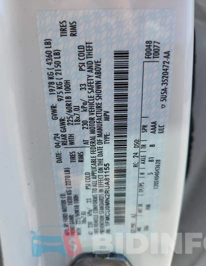 1FMCU0MN2RUA81155 Photo# 13