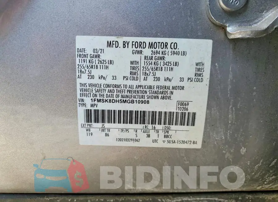 1FMSK8DH5MGB10908 Photo# 13