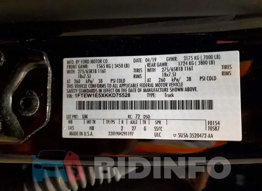 1FTEW1E5XKKD75528 Photo# 13