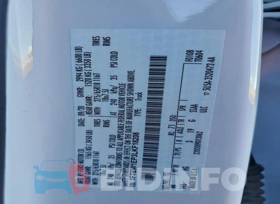 1FTEW1EP3LKF18208 Photo# 13