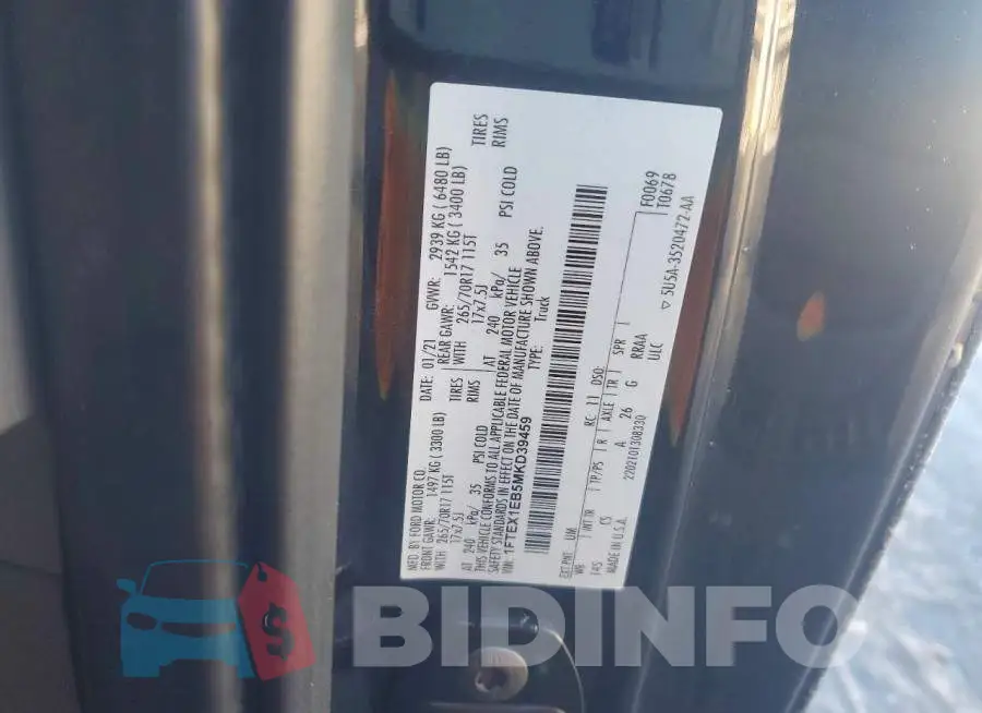 1FTEX1EB5MKD39459 Photo# 12