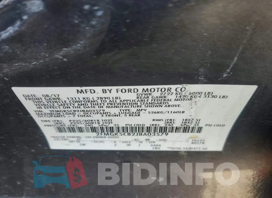 2FMGK5C82JBA03579 Photo# 13