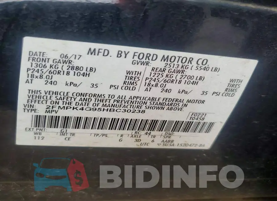 2FMPK4G95HBC30238 Photo# 13