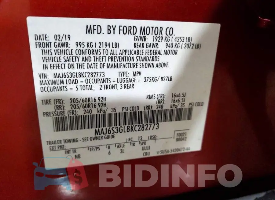 MAJ6S3GL8KC282773 Photo# 13