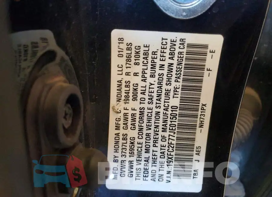 19XFC2F77JE015010 Photo# 12