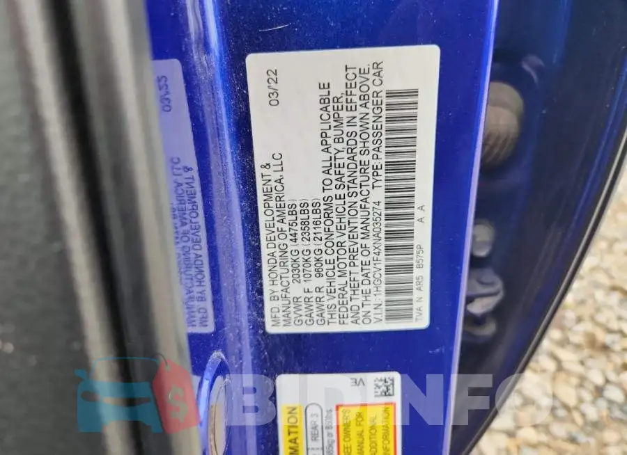 1HGCV1F4XNA035274 Photo# 12