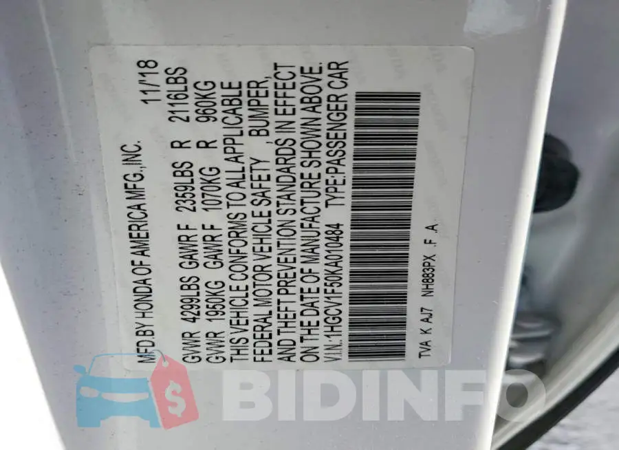 1HGCV1F50KA010484 Photo# 12