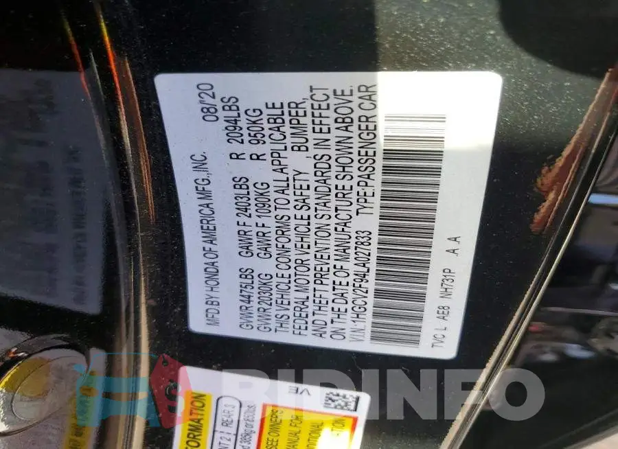 1HGCV2F94LA027833 Photo# 12