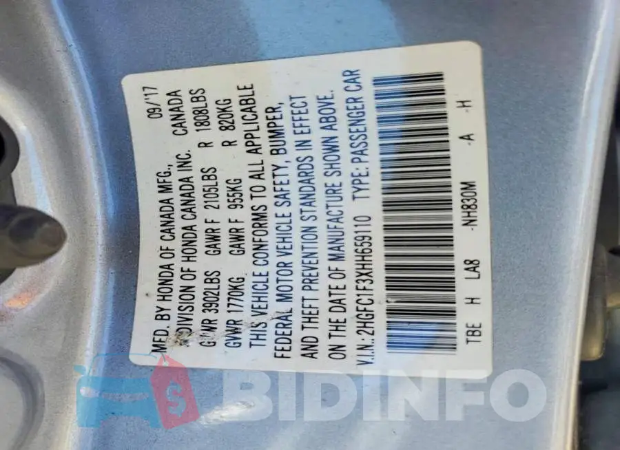 2HGFC1F3XHH659110 Photo# 12