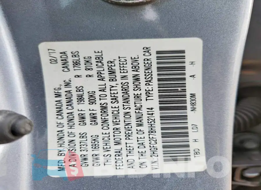 2HGFC2F78HH521414 Photo# 12