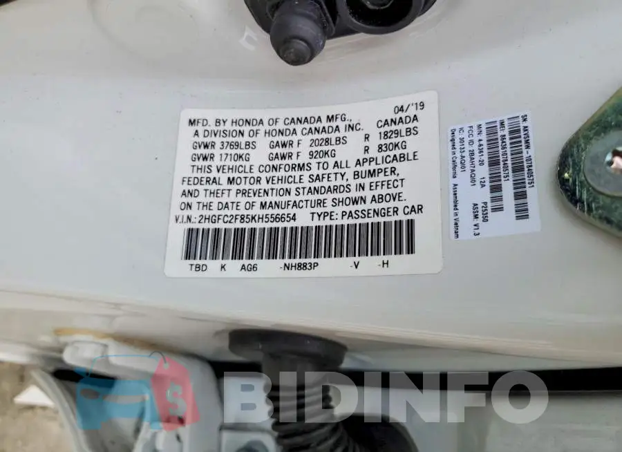 2HGFC2F85KH556654 Photo# 13