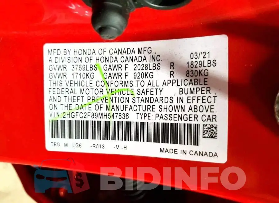 2HGFC2F89MH547636 Photo# 13