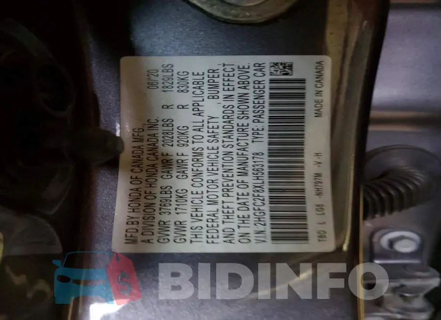 2HGFC2F8XLH563178 Photo# 13