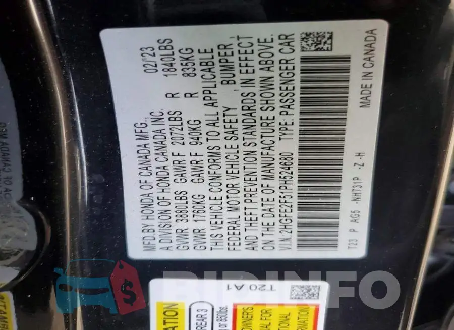 2HGFE2F51PH524680 Photo# 12