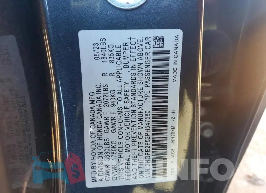 2HGFE2F52PH547580 Photo# 12
