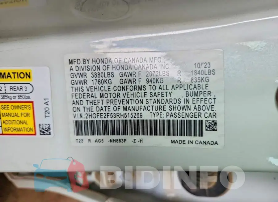 2HGFE2F53RH515269 Photo# 12