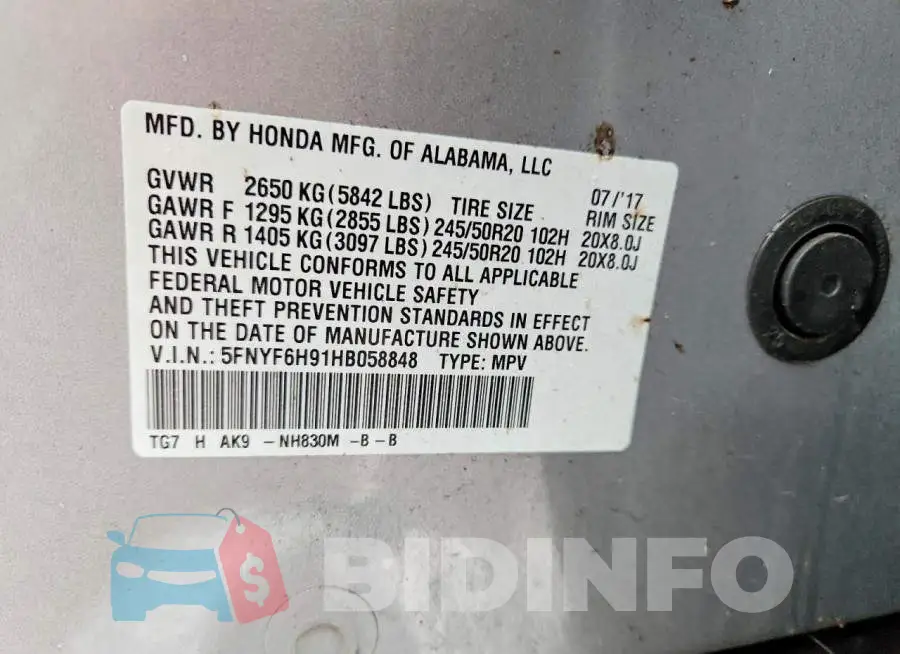 5FNYF6H91HB058848 Photo# 13