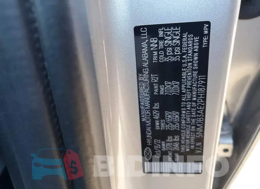 5NMJB3AE2PH187911 Photo# 14