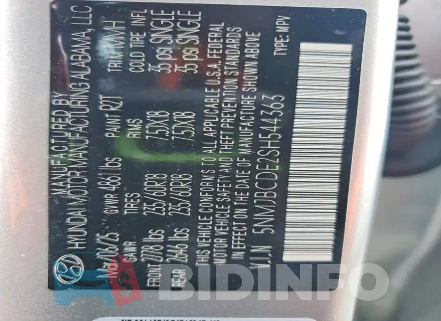 5NMJBCDE2SH544363 Photo# 13