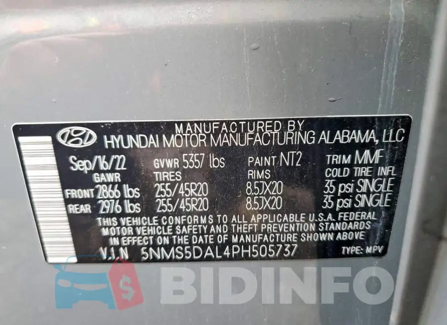 5NMS5DAL4PH505737 Photo# 13