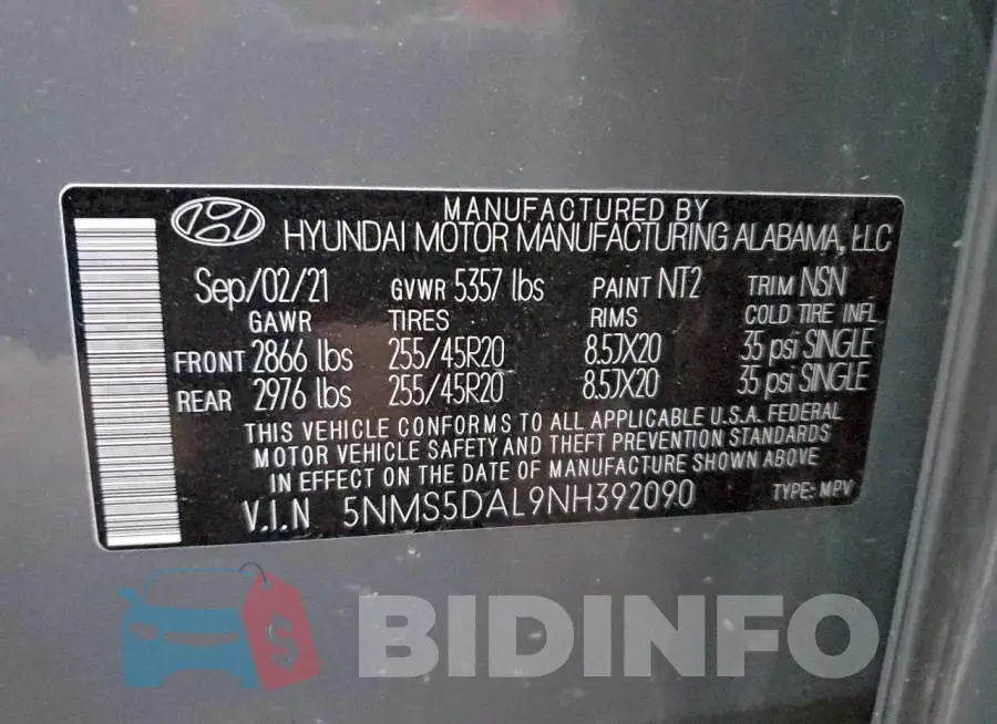 5NMS5DAL9NH392090 Photo# 12