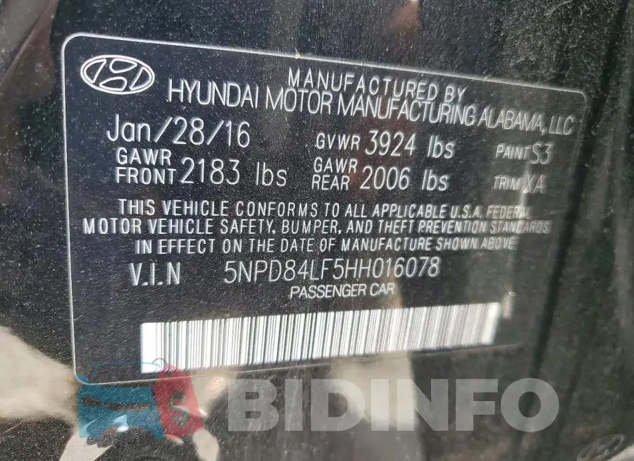 5NPD84LF5HH016078 Photo# 13