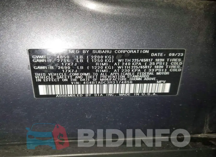 4S4BTADC3R3174856 Photo# 13