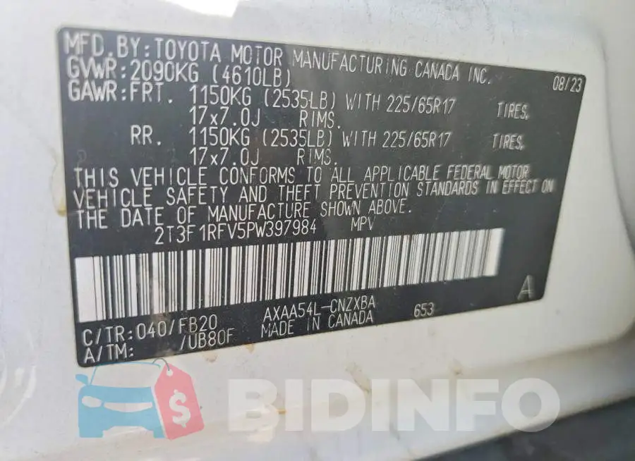 2T3F1RFV5PW397984 Photo# 13