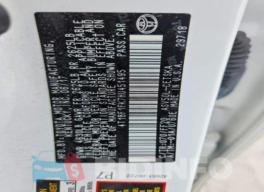 4T1BF1FK7HU451495 Photo# 13