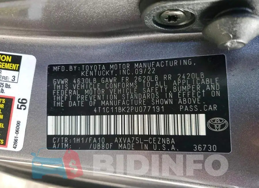 4T1C11BK2PU077191 Photo# 12