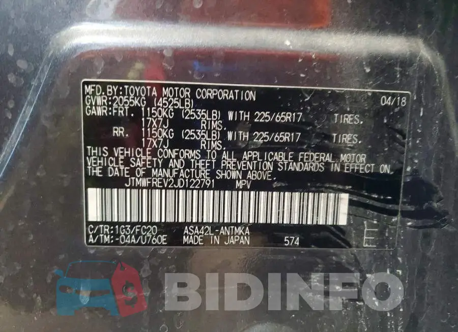 JTMWFREV2JD122791 Photo# 13