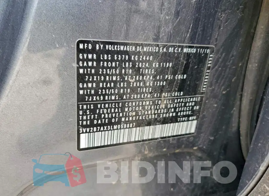 3VV2B7AX3LM058887 Photo# 13