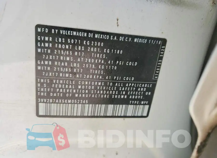 3VV2B7AX5KM052345 Photo# 12