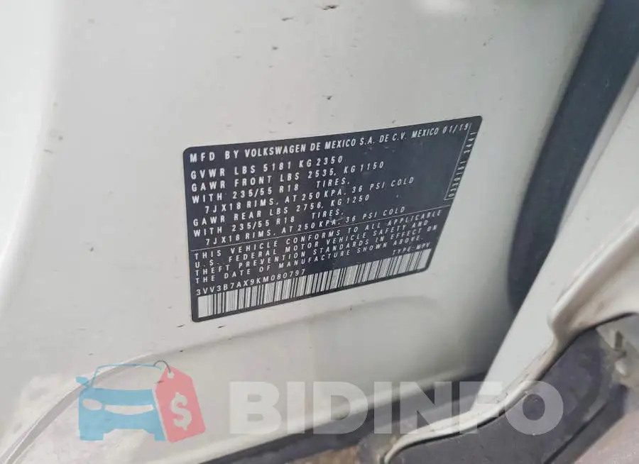 3VV3B7AX9KM080797 Photo# 13