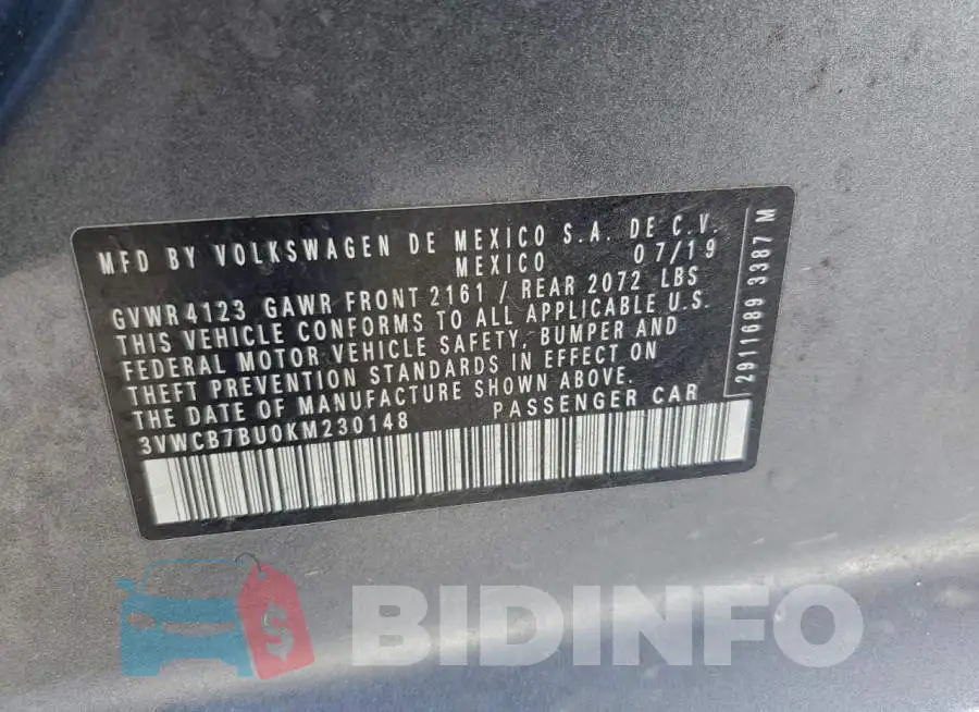 3VWCB7BU0KM230148 Photo# 12