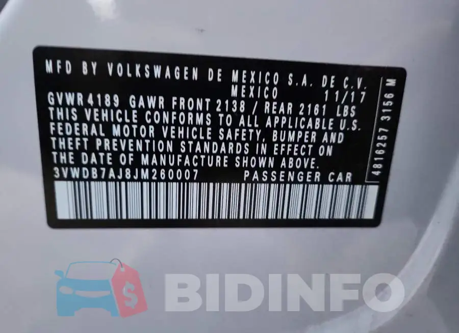 3VWDB7AJ8JM260007 Photo# 13