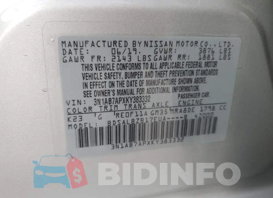 3N1AB7APXKY383332 Photo# 12