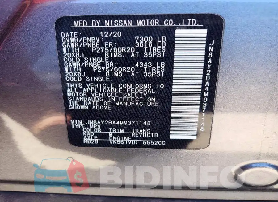 JN8AY2BA4M9371148 Photo# 14