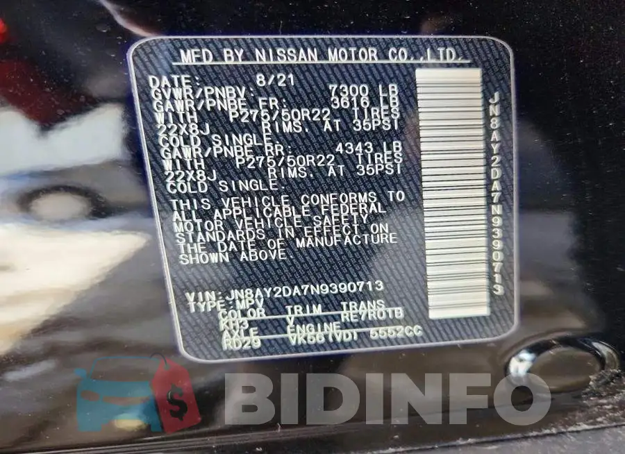 JN8AY2DA7N9390713 Photo# 12