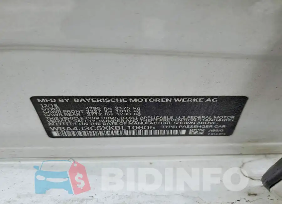 WBA4J3C5XKBL10605 Photo# 12