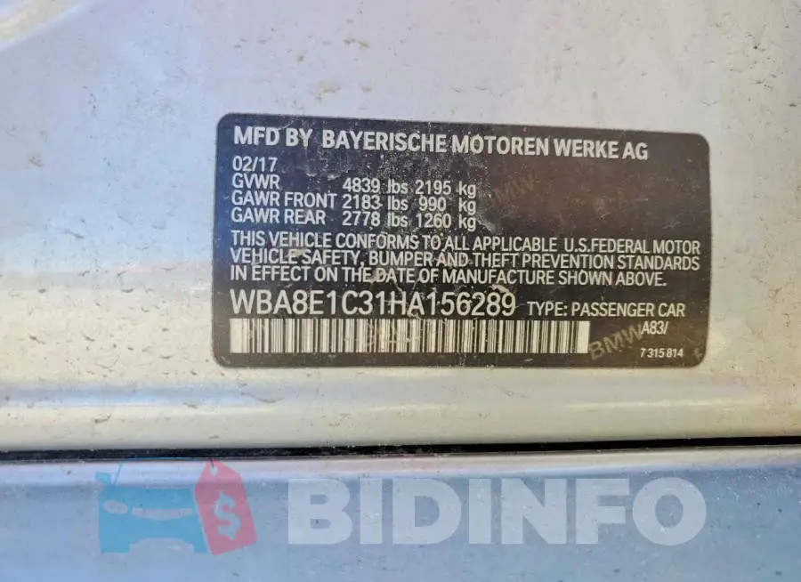 WBA8E1C31HA156289 Photo# 12