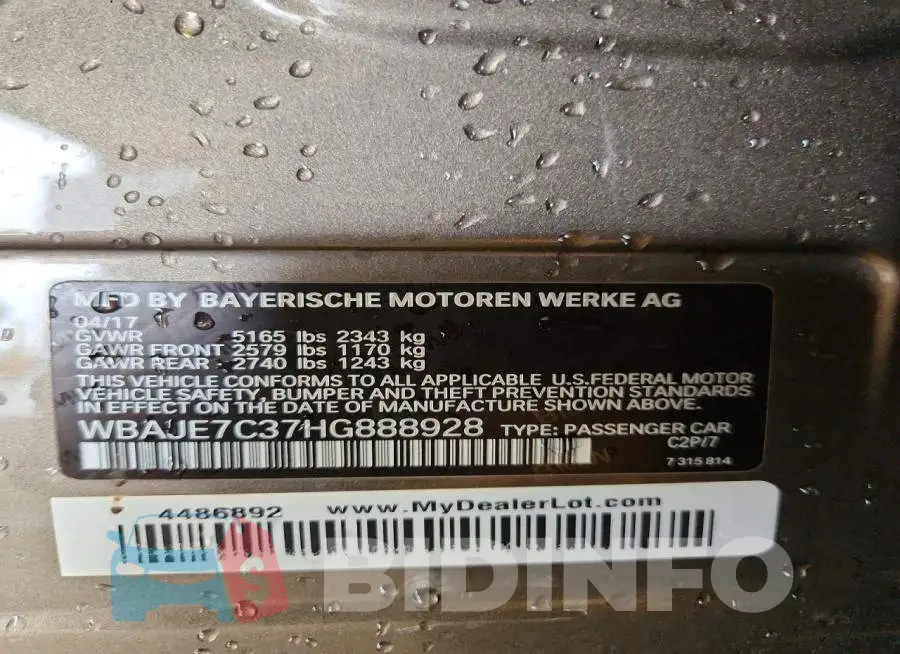 WBAJE7C37HG888928 Photo# 12