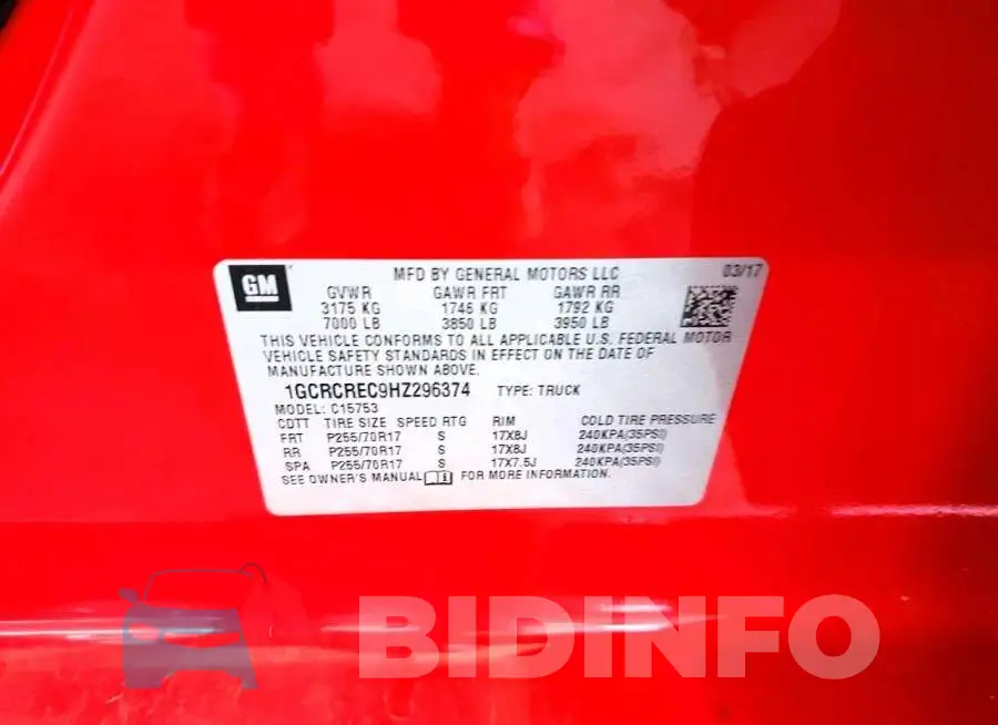 1GCRCREC9HZ296374 Photo# 12